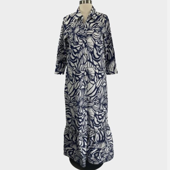 La Plage NWT Womens S Blue Leaf Maxi Shirt Dress - Picture 2 of 15